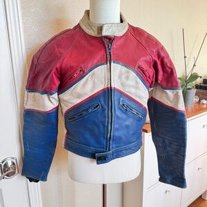 Vtg 80's Spartan Motorcycle Leather Racing Jacket Red Blue White Men's Size 40